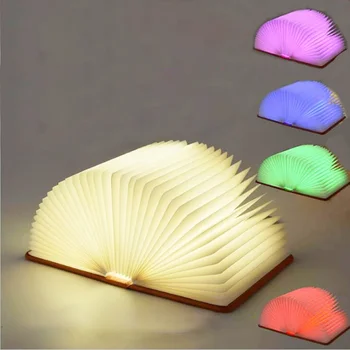 3D Kreatívne Skladacie LED Nočné Svetlo RGB Farba USB Nabíjanie Drevené Knihy Svetlo Interiéru Spálne Stôl, stolná Lampa pre Dieťa Brithday Darček