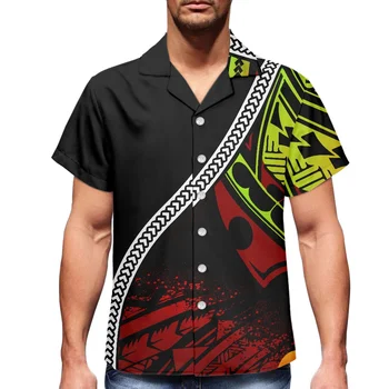 HYCOOL Black Samoan Krátky Rukáv Bežné Tlačidlo Dole Tričko Letné Voľné Strany Havajské Košele Polynézskej Tribal Košele Streetwear