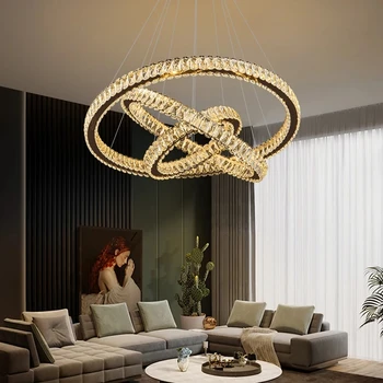 Moderné LED Visí Crystal Schodisko Luster Luxusný Zlatý Prsteň Cristal Svietidlá Kolo Domova Krytý Tvorivé Čítanie