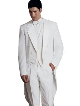 2022 Nový Príchod Klasické Biele Muži Obleky Tailcoat Drážkou Klope Svadobné Obleky Pre Človeka Slim Fit 3 Kusy Formálne Nohavice Sako