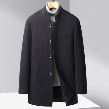 Kvalita 2023 Zimné Farbou Zahustiť Vlnené Kabáty Business Bežné Vlna Zmes Bunda Outwear Voľné Teplé Windbreaker Top Priekopa