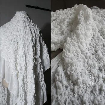 Nepravidelný Troch-dimenzionální Ťažké Textúra Šnúrkou Skladaný Bavlnené Tkaniny Textilnej Tkaniny Sukne Bundy Dizajnér Tkaniny