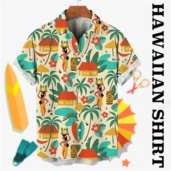 Pánske Tričko Havajské Aloha Tričko Sociálne Módne Topy Bežné 3D Vytlačené Tees Beach Krátke Rukáv Tričko Nadrozmerné Oblečenie pre Mužov