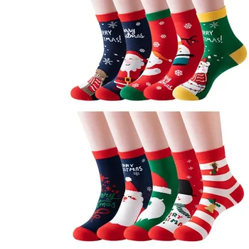 Módne a Pohodlné cezhraničnej Nové Bavlna Cartoon Vianočné Ponožky v Skúmavke Bavlnené Ponožky Červená Zelená Vzor Žena