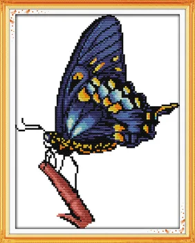 Blue butterfly cross stitch auta cartoon Aida počítať 18ct 14ct 11ct tlač vyšívanie HOBBY ručné vyšívanie dodávky taška