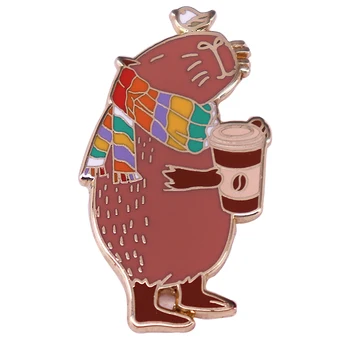 B1917 Cartoon Capybara s kávou Smalt Kolíky Vlastné Brošne Klope Odznaky Zvierat Šperky, Darček pre Priateľov