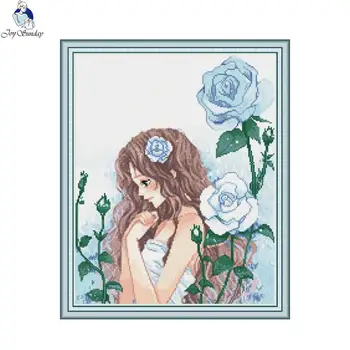 Dievča a Modrá Ruža 5D Diamond Maľovanie Auta DIY Charakter Vzor Mozaiky Plné Námestie/Kolo Vŕtať Výšivky Drahokamu Domova