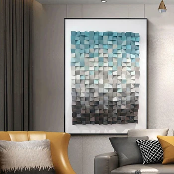 Moderné Modrá 3D Efekt Dreva Bloky Abstraktné Plátno, Vytlačí Wall Art Decor Obývacia Izba Plagát Nordic Dekoratívne Maľby Č Rám