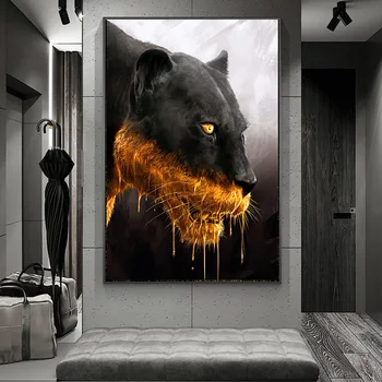 Lov Black Zlaté Panther Luxusné Plátno Maľby Zvierat, Plagáty a Tlač Wall Art Obrázky pre Obývacia Izba Domova