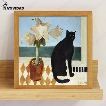 Kreslený Film Čierna Mačka, Akvarel Plátno Na Maľovanie Domáce Dekorácie Parapet Črepníkové Rastliny Tlač Plagátu Spálňa Domov Deco