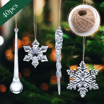 40PC Snowflake Cencúľ Ornament Crystal Vianočný Stromček Transparentné Dekorácie Hrnuli Garland Neosvetlených