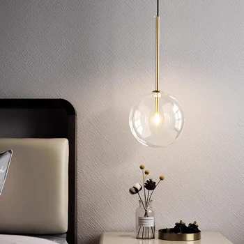 Nordic Moderné LED Luster Sklo Minimalistický Okrúhle Tienidlo Spálňa Reštaurácia Obývacia Izba Prívesok Lampa Miestnosti Dekorácie
