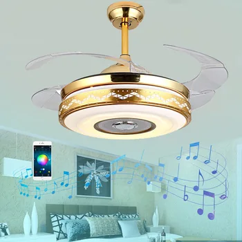 Hudba Bluetooth Stropné Ventilátory So Svetlo na Diaľkové Ovládanie APLIKÁCIE RGB Farebné Svetlo Fanúšikov Lampa Neviditeľné 42 48 Palec Zlato Ventilátor Lampa