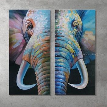 2 Nastavte Ručne Moderné Veľké Nástenné Obrazy Na Plátne,Umenie Zvierat Africký Slon Olej Maľby Nástenné Obrázok Domáce Dekorácie Unframe