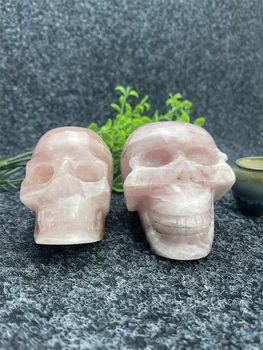 100% Prírodné Ružové Crystal Skull Liečenie Reiki Rezbárstvo Používa Na Dovolenku Halloween Darčeky Dekor Ev Aksesuarlari Výzdoba Domov Vtip