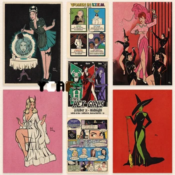 Vintage Komické Knihy Sa Vzťahuje Na Plagát Plátno Tlač Sexy Žena Čarodejnice Komické Wall Art Decor Dievčatá Miestnosť, Bar Domov Estetickú Dekoráciu