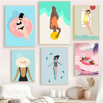 Sexy Bikiny Žena Abstraktné Bazén Boho Plagáty A Vytlačí Citácie Wall Art Plátno Na Maľovanie Obrázkov Na Obývacia Izba Dekor