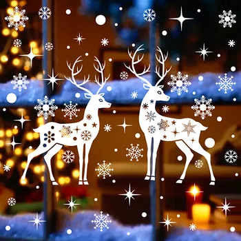 2 List PVC Statické Vianočné Vymeniteľné Okno Nálepky Vianoce Snowflake Elk Sklo Nálepky Retail Store Vianoce, Nový Rok Dekor