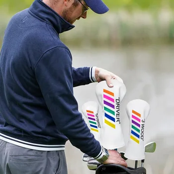 Farebné Golf Headcovers Vysokej Qaulity Ovládač Dreva Kryt Nastaviť Black Pu Koža Ovládač Fairway Hybridné Golf Hlavy Pokrýva