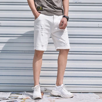 28-42 mužov nadrozmerné denim šortky kórejský módne farbou otvor bežné denim šortky slim letné beach šortky čierna biela